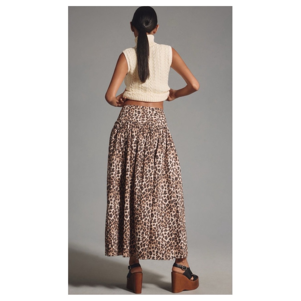 Anthropologie Mara Mara Leopard Print Basque Waist Drop Waist Maxi Skirt NWT - Picture 4 of 16